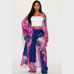Fashion Nova Vibrant Pink and Blue Wide Leg Pants Set